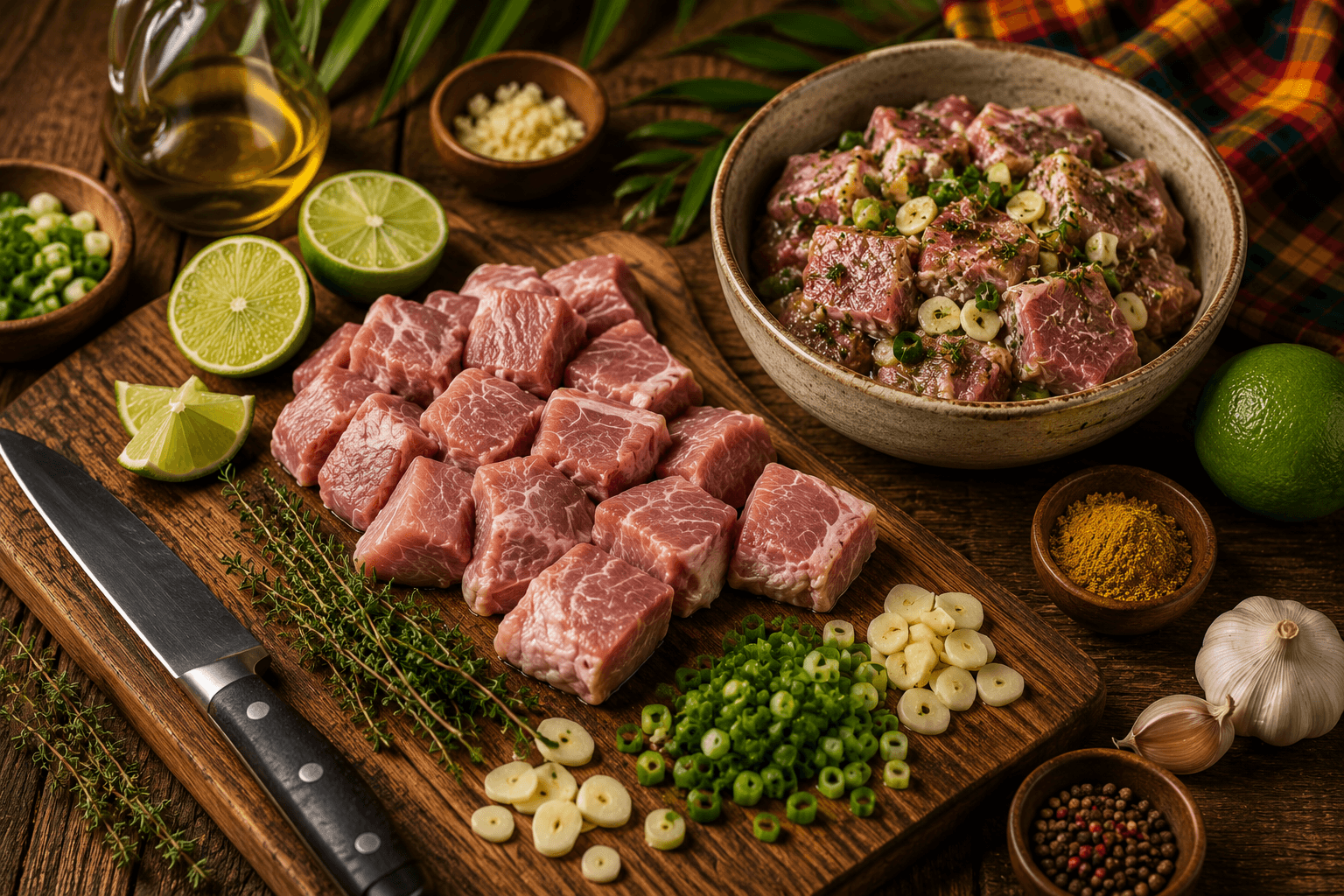 Préparation du porc pour le Colombo de Porc