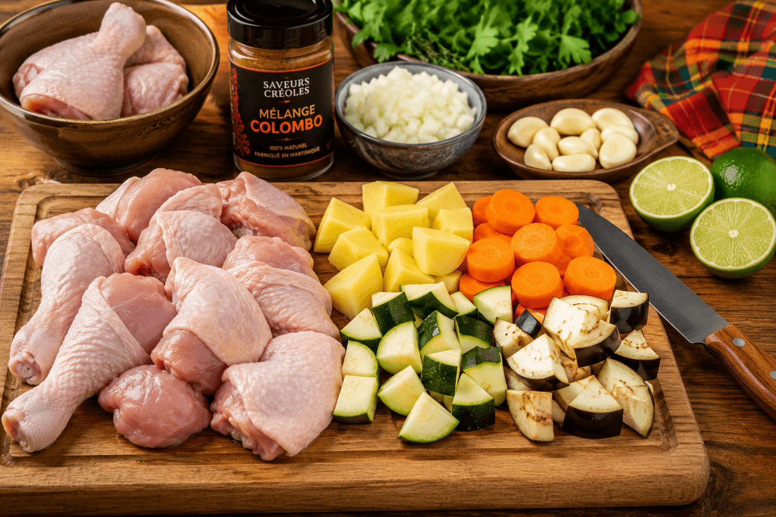 Préparation du poulet et des légumes
