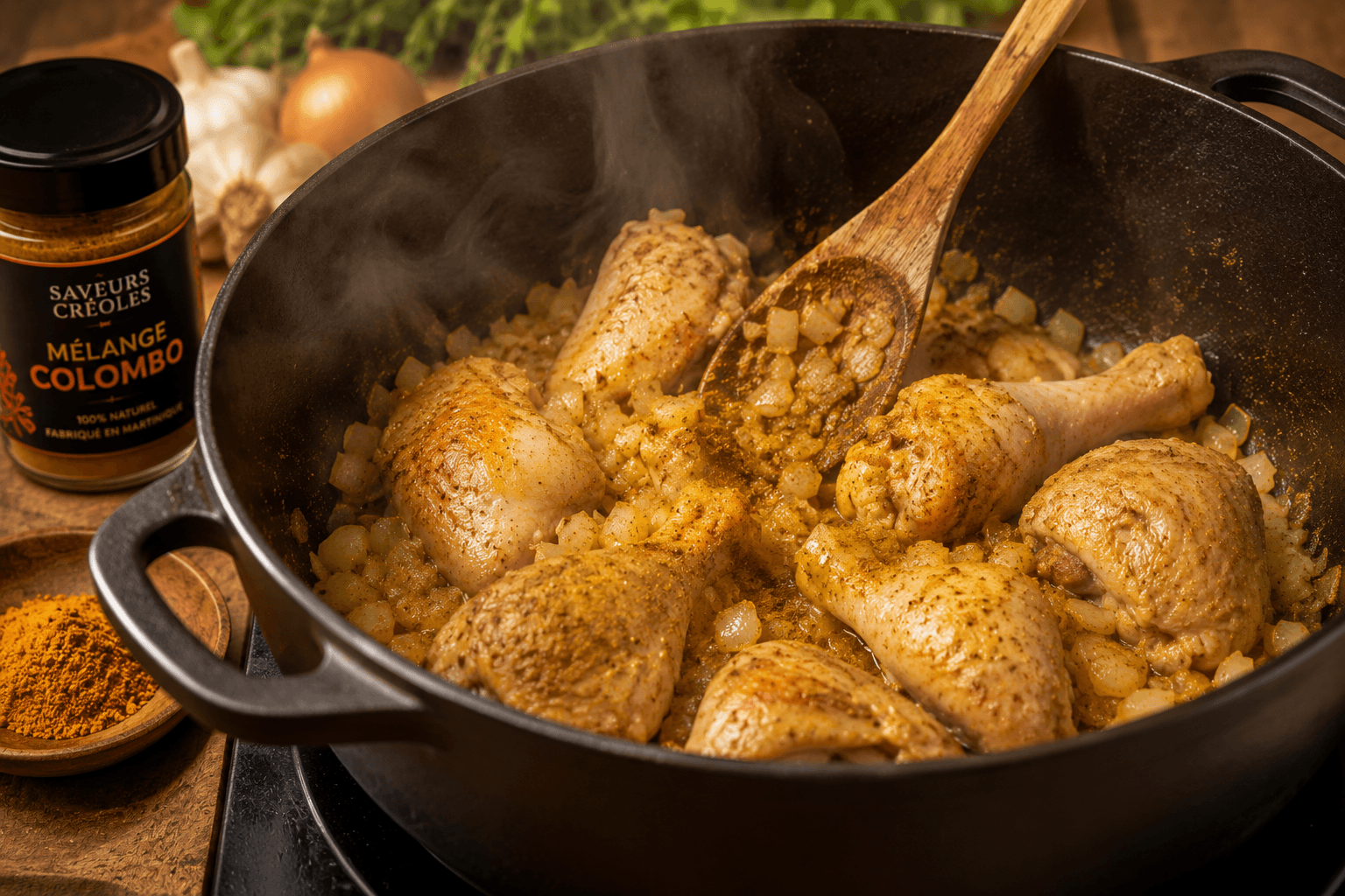 Poulet doré dans une cocotte