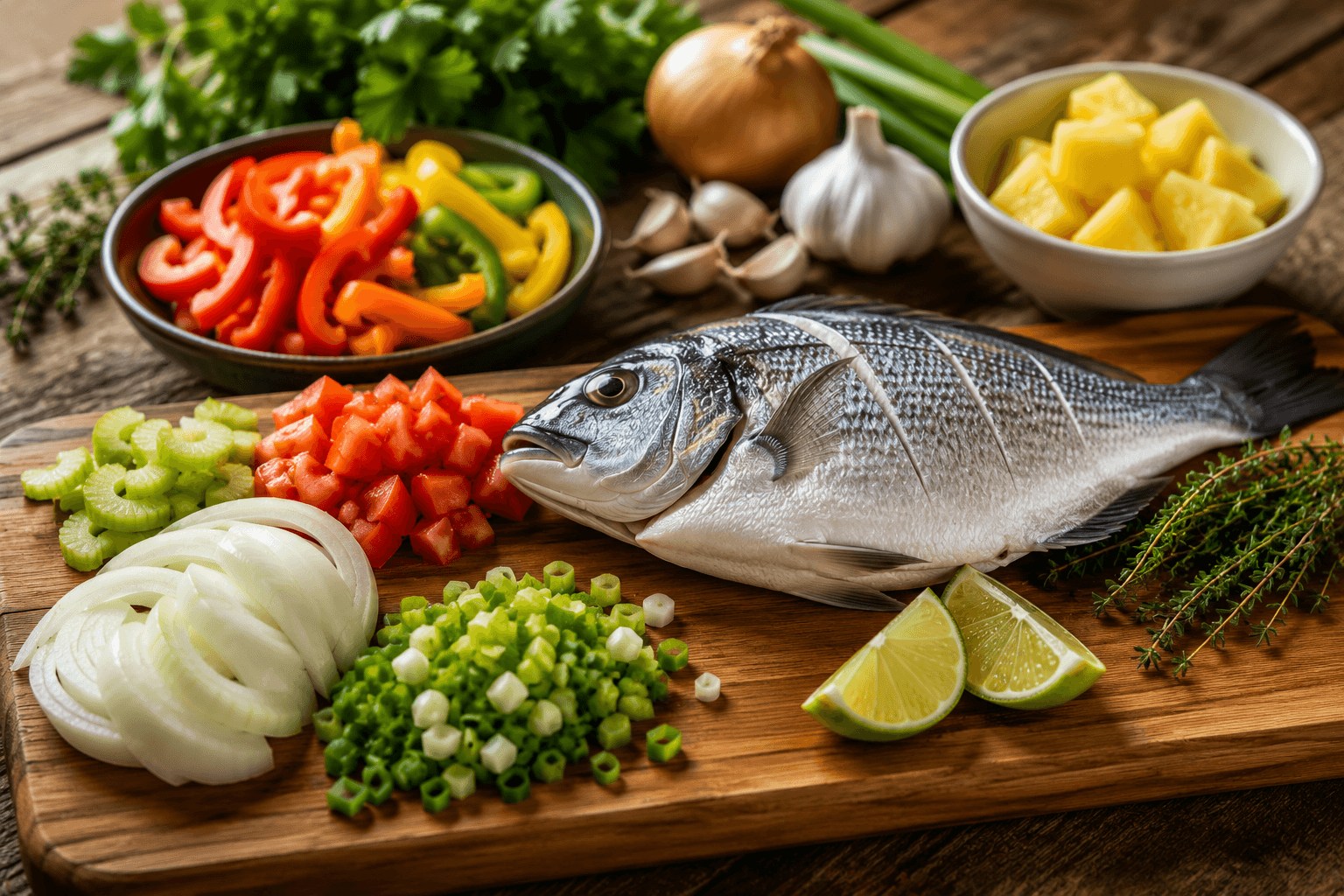 Préparation des ingrédients du Court-Bouillon de Poisson