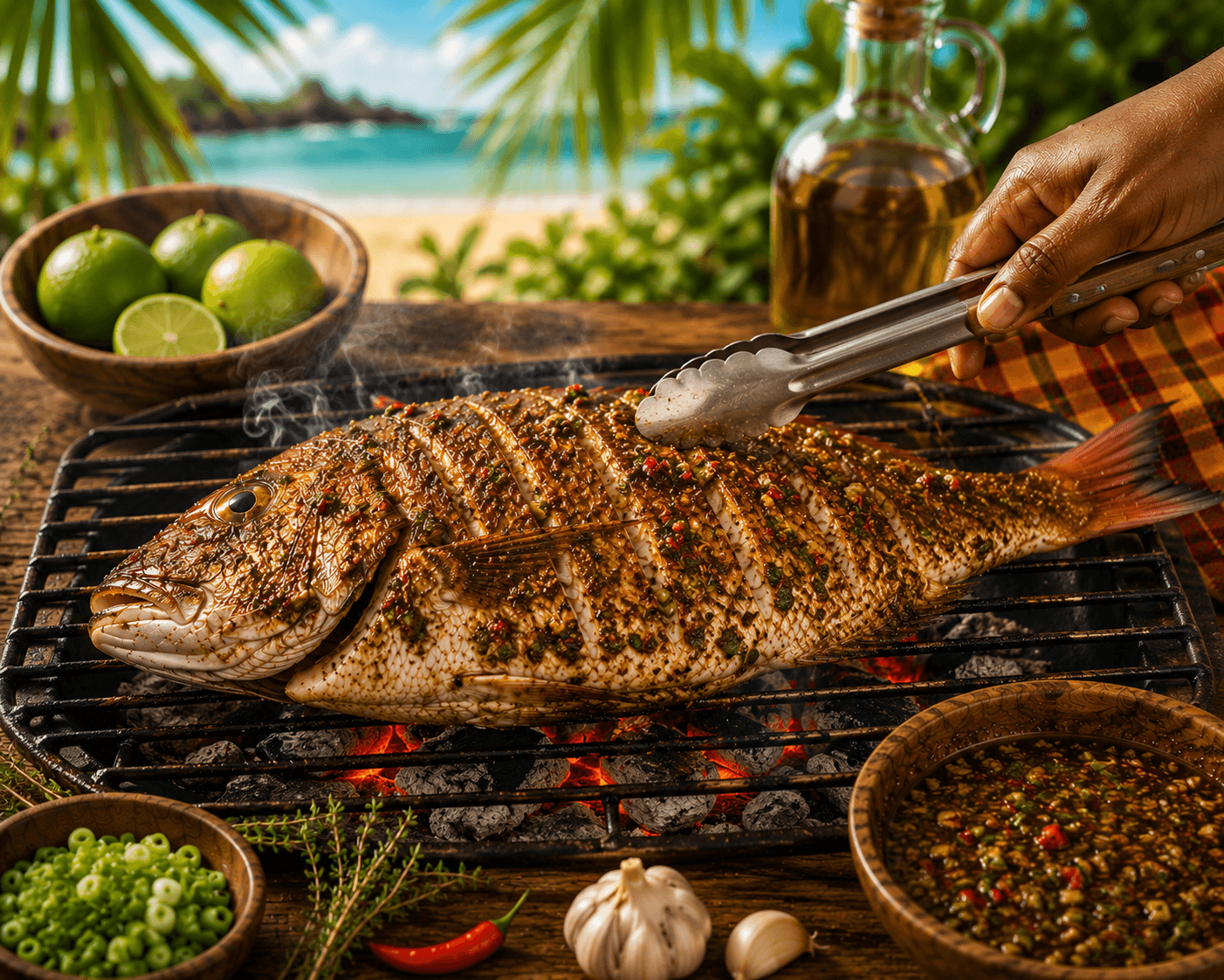 Poisson mariné avec les épices créoles