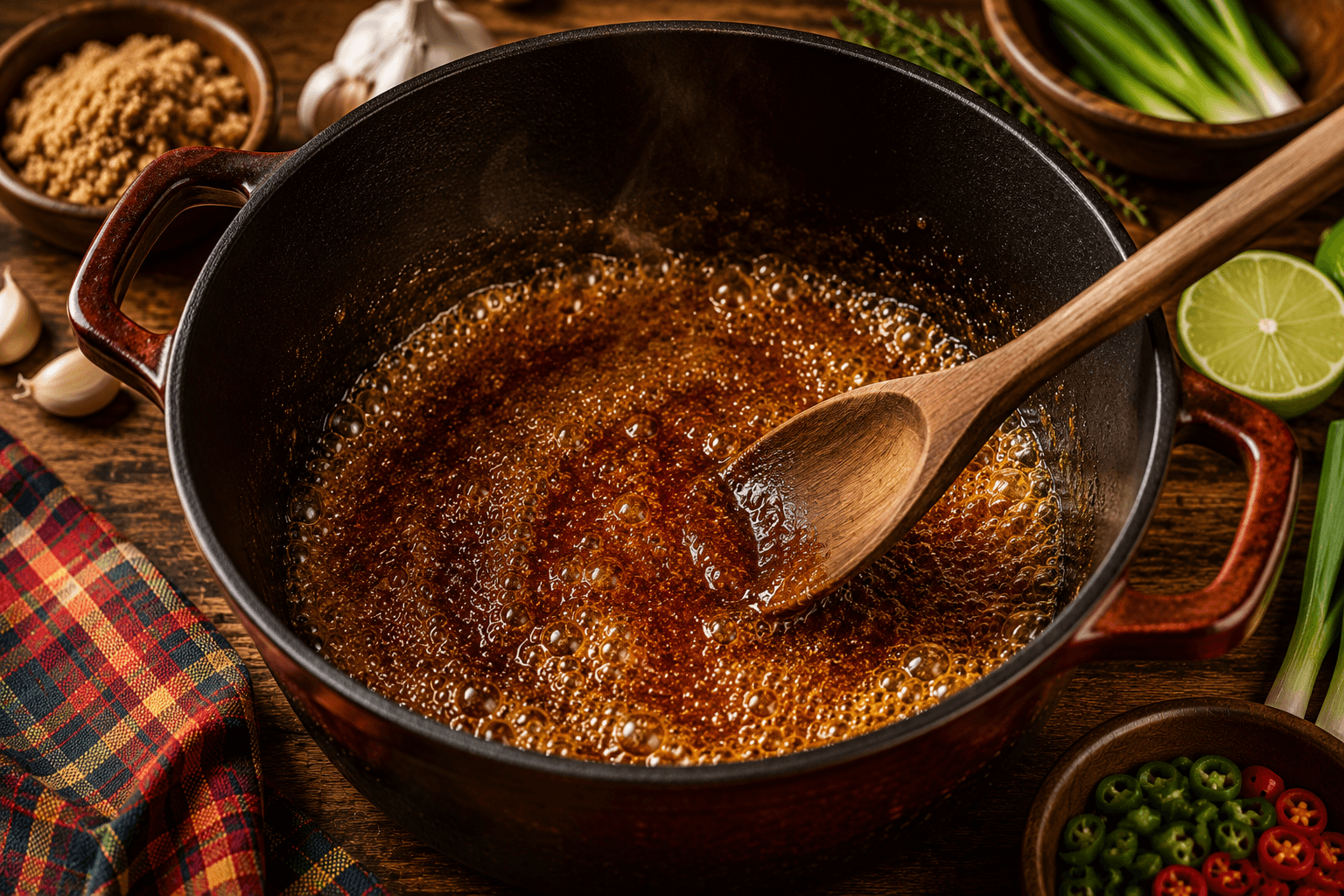 Préparation du caramel pour le Porc Roussi Créole