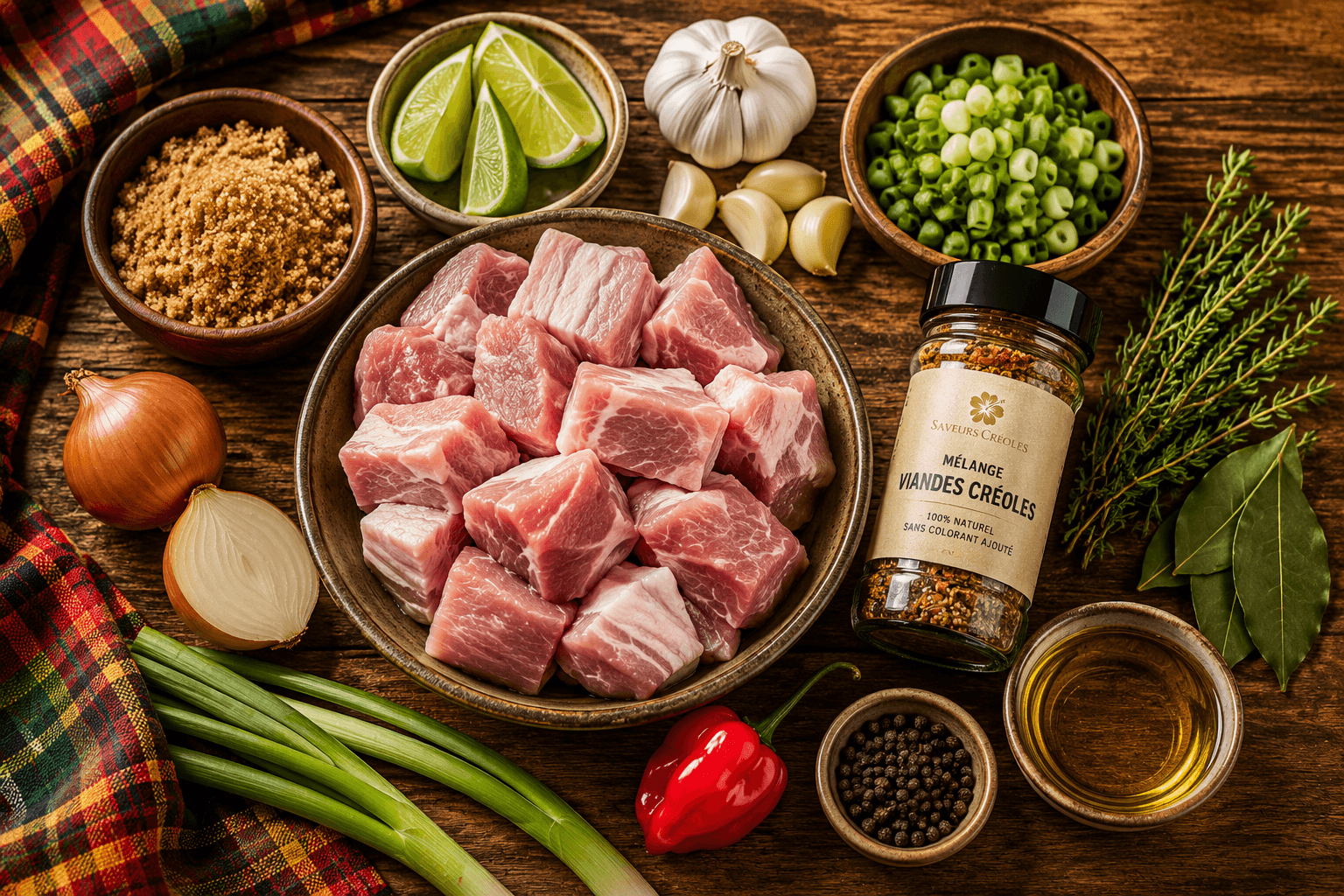 Ingrédients du Porc Roussi Créole