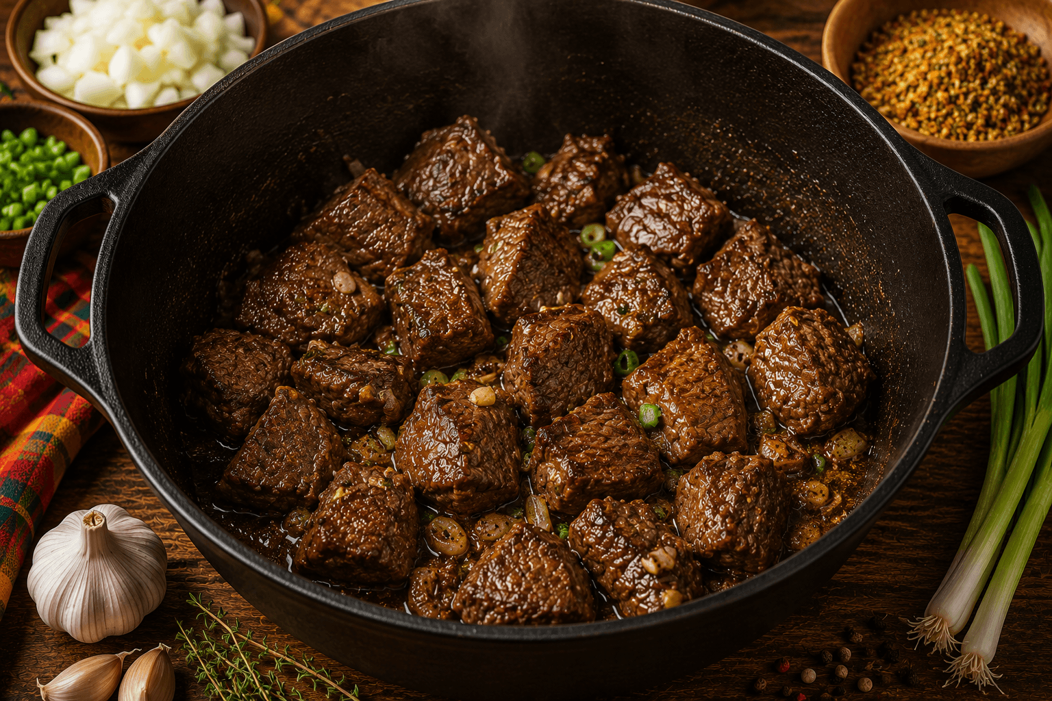 Morceaux de bœuf dorés dans la cocotte