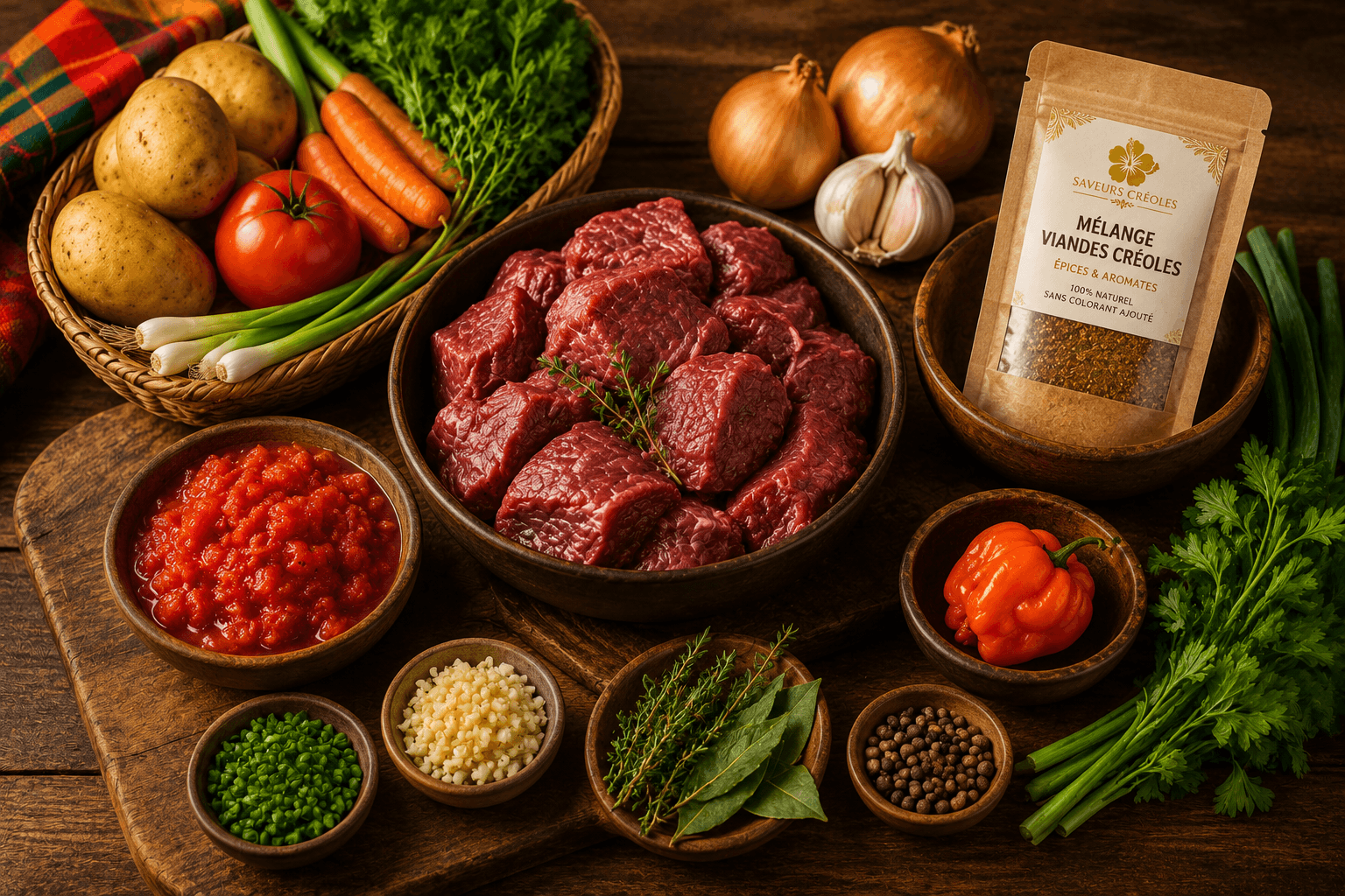 Ingrédients du Ragoût de Bœuf Créole